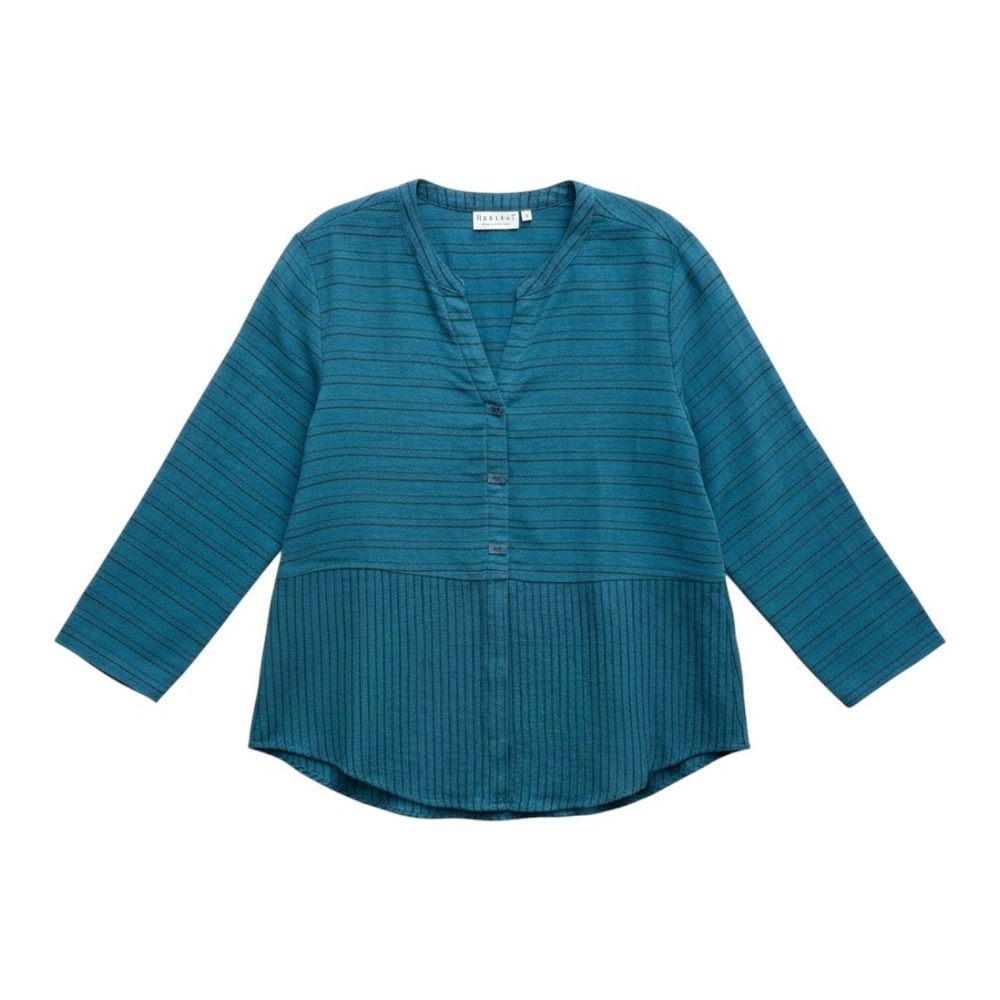 Habitat Clothes To Live In Turquoise Striped Buttons Blouse Medium Lagenlook